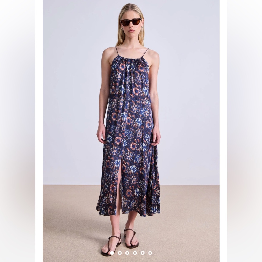 NWT Apiece Apart Navy Batik Floral Spaghetti Strap Dress